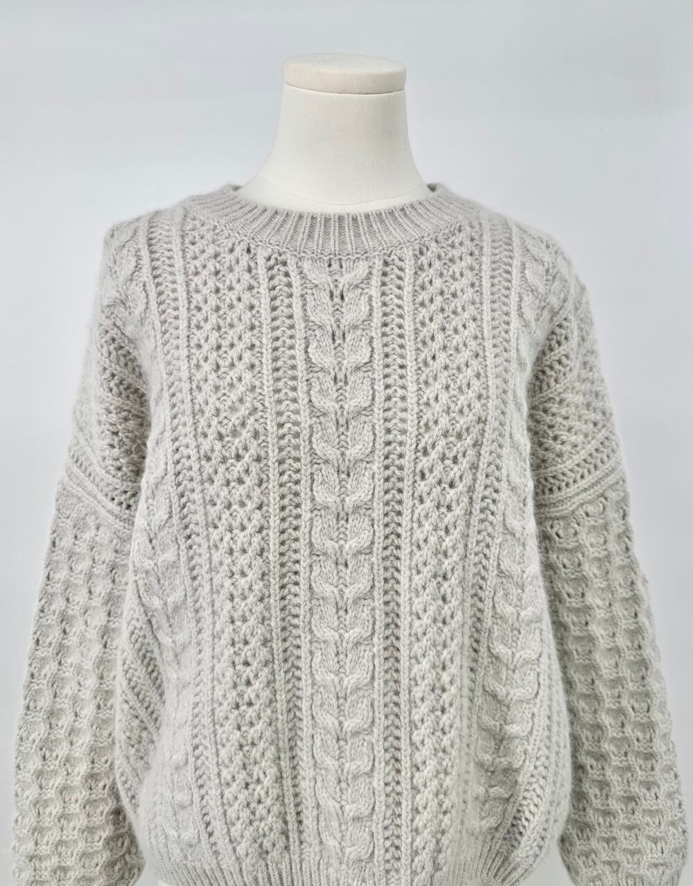 Berenice Gray Wool Angora Cableknit Sweater Crewneck Knit M